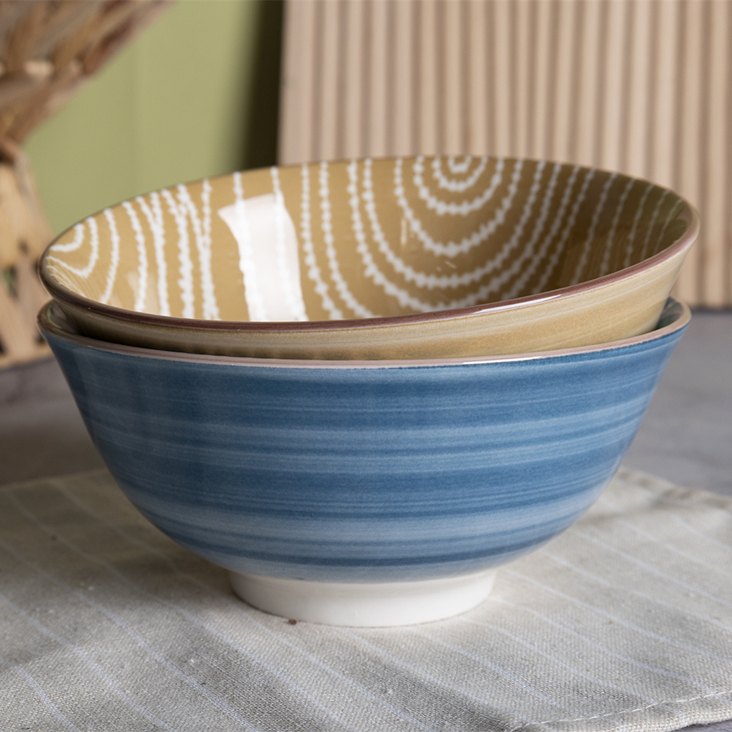 Happy Go Porcelain 15.5CM / 11.5CM BOWL WITH TWO COLOR PAD PRINTING AND COLOR RIM