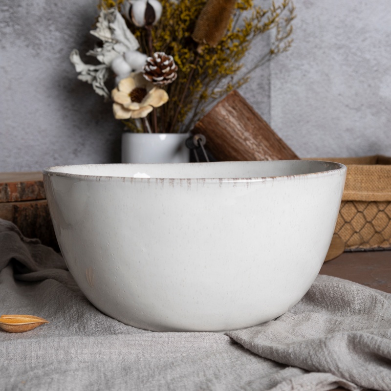Happy Go 19.7cm/50oz/1.4l Bowl Reactive Glaze With Sesame Dots And Reactive Glaze Rim