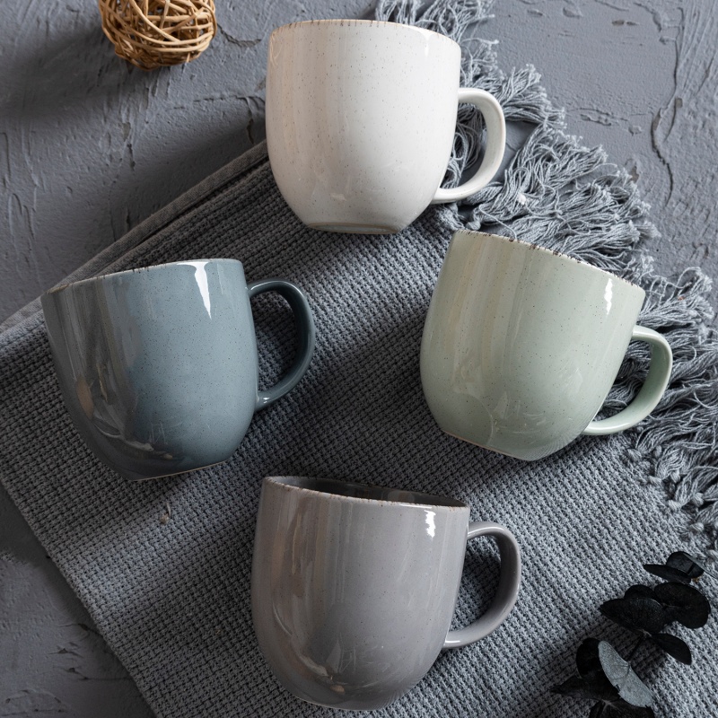 Happy Go 11oz/310ml Mug Reactive Glaze With Sesame Dots And Reactive Glaze Rim