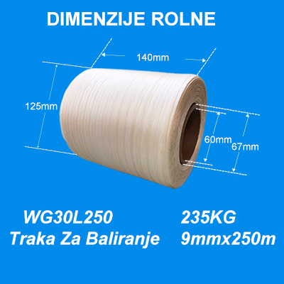 Traka Za Baliranje Hotmelt Tekstilne Trake za Pakiranje i Reciklažu WG30L 9mm*250m