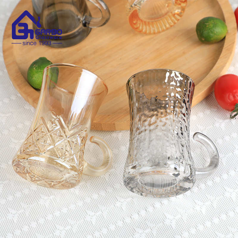 110ml Colored Embossed Glass Teacup with Handle Creative Small Coffee Cup for Home Use
