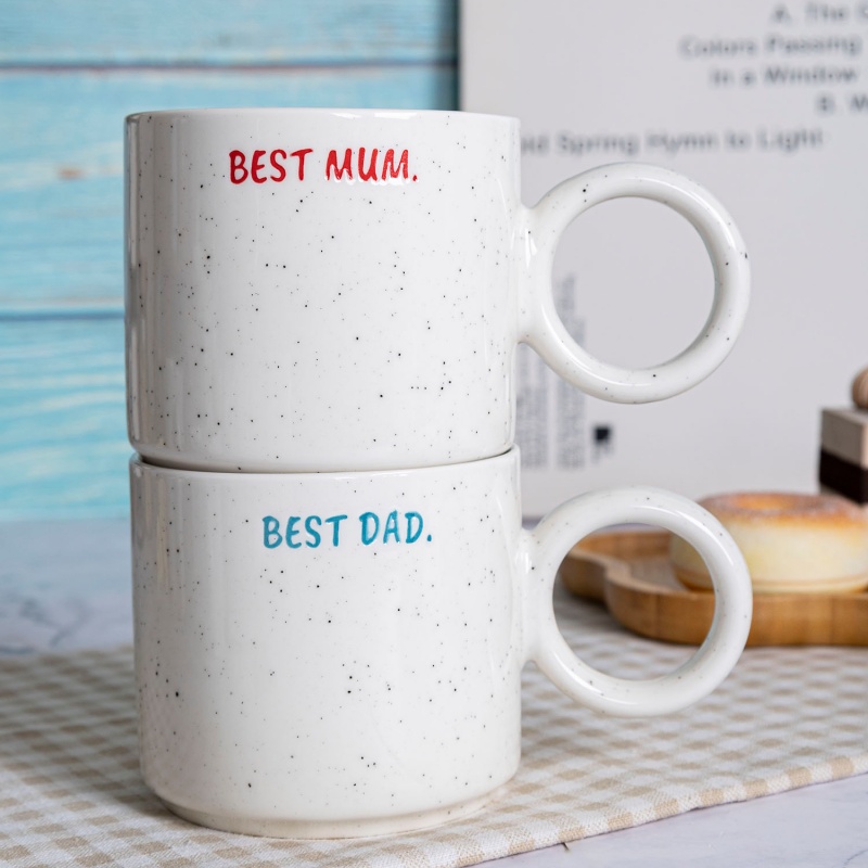 16oz “Best” Series Stackable Mug Set, Color Letter Ceramic Cups Gift Box for Special Occasions