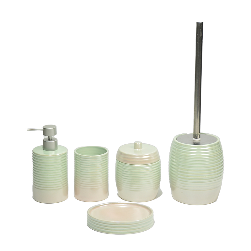 A light green gradient pearlescent vertical pattern bathroom five-piece set