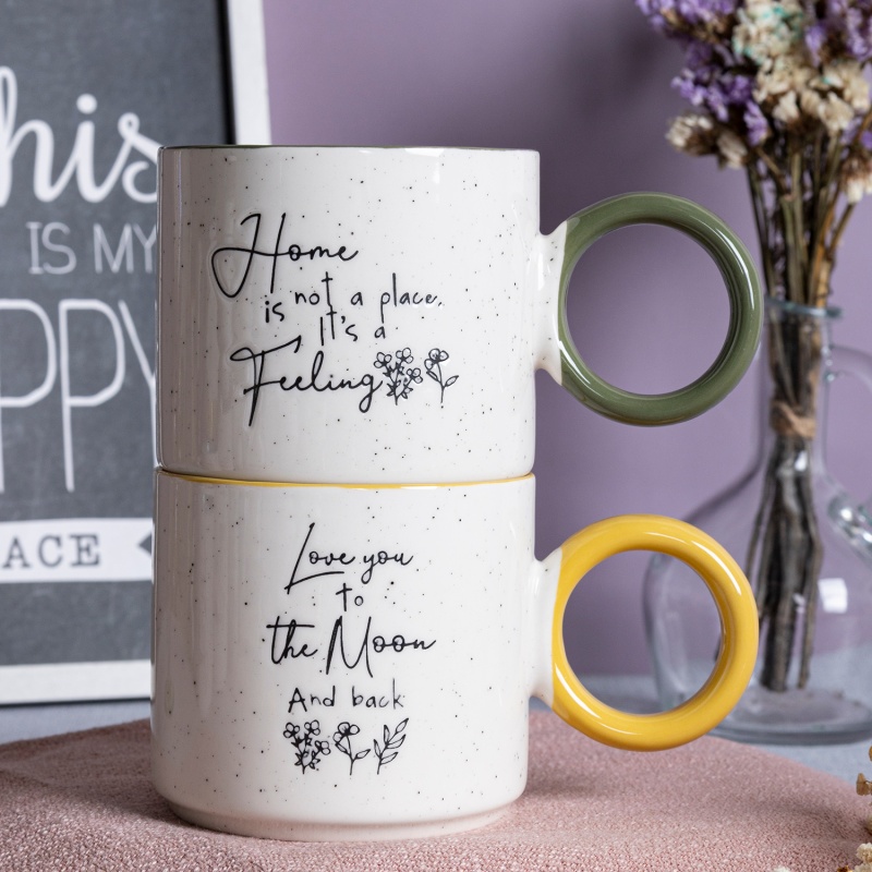 16oz Home & Love Stackable Mug, Romantic Home Theme Ceramic Coffee Cup for Couples & Family