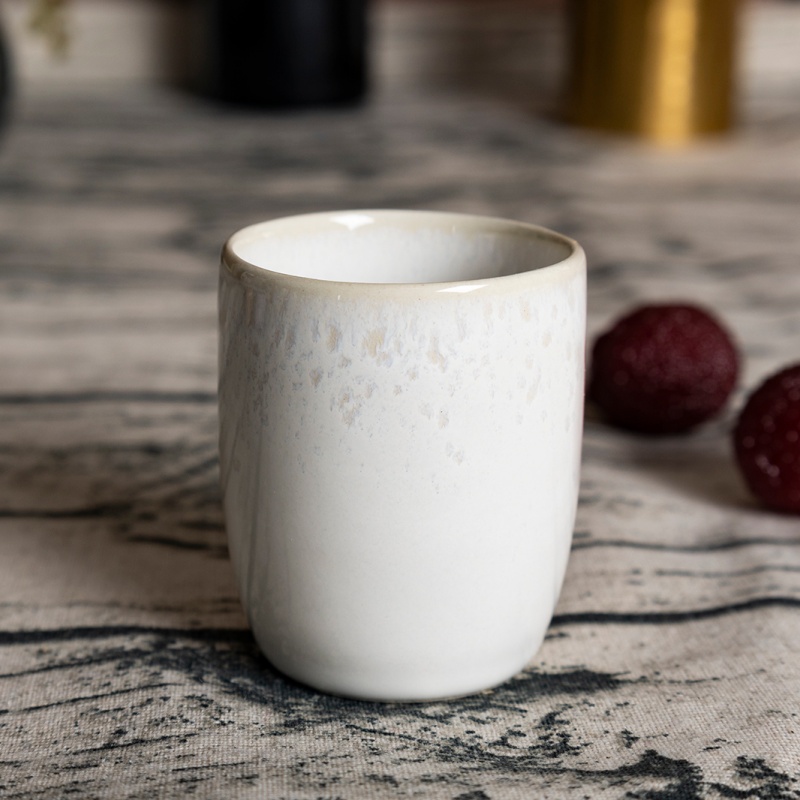 2oz/3oz Reactive Glaze Handleless Ceramic Cups, Smooth Finish, Café & Gift Display
