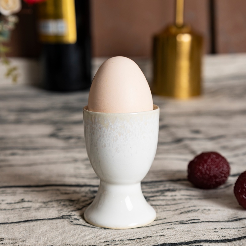 1.5oz White Pearl Reactive Glaze Ceramic Egg Cup, Elegant Gloss, Home & Gift Display
