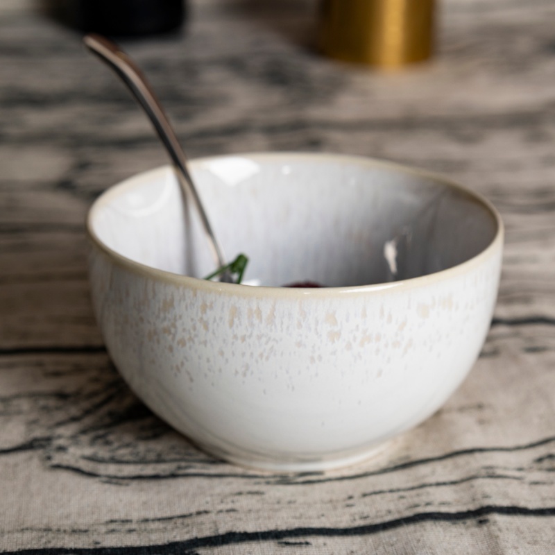 10.6cm/12cm/15.5cm (630ml) White Pearl Reactive Glaze Ceramic Bowls, Gloss,Home &Gift Display