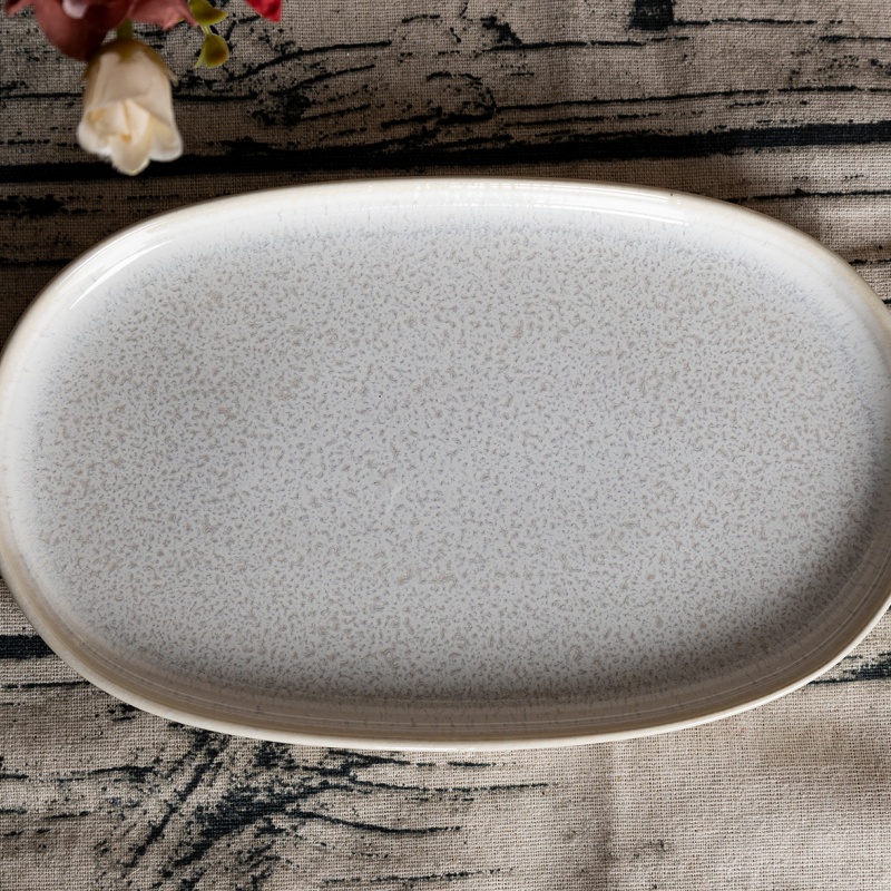 29.4cm/34.7cm Oval Reactive Glaze Ceramic Fish Plate, Smooth Finish, Restaurant & Gift Display