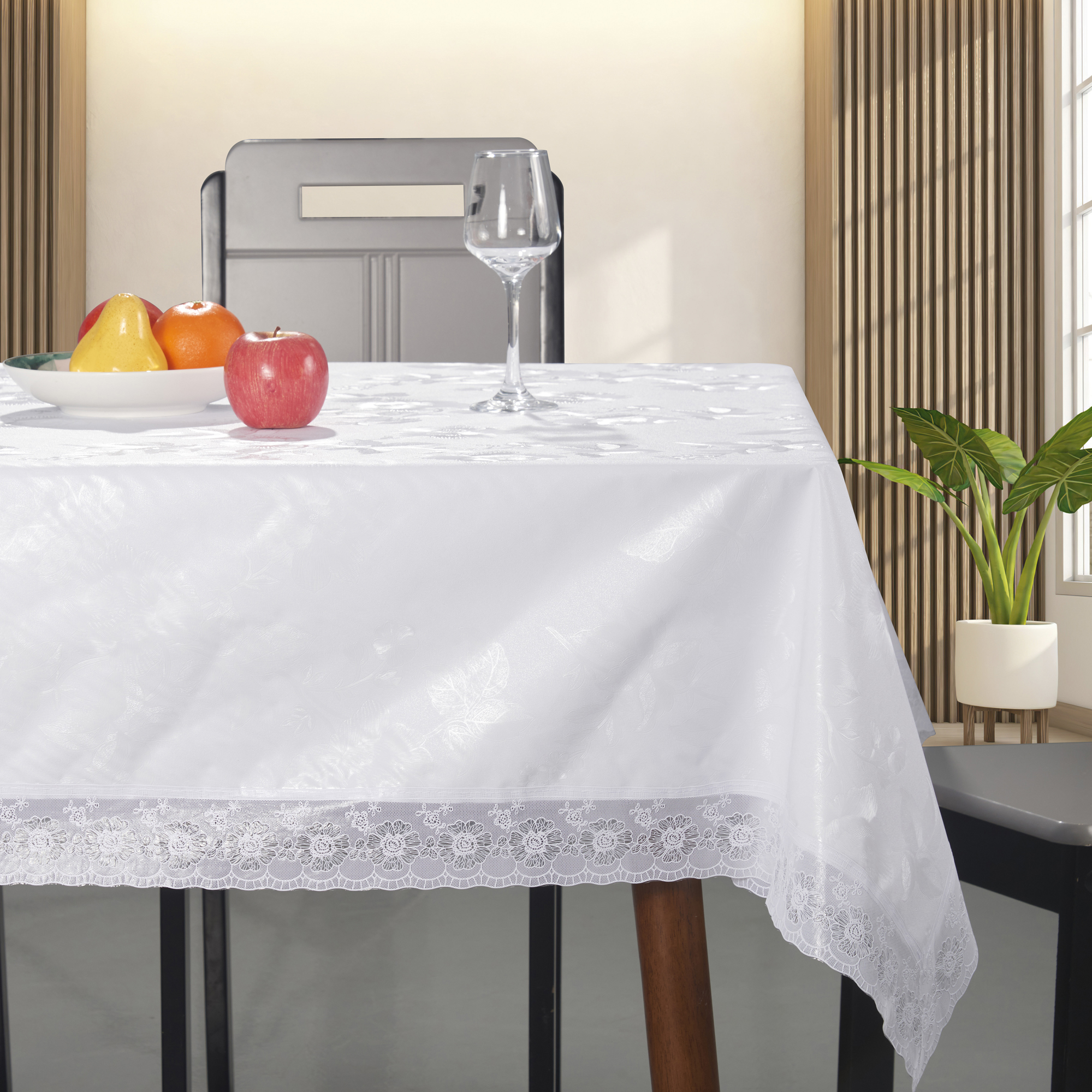 Pearlescent Embossed PVC Tablecloth with Yarn Backing_3 inch White PVC Lace Edge Edge
