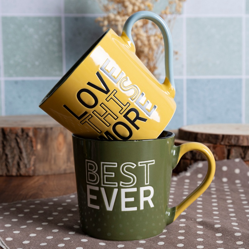 13oz Urban Bold Tapered Ceramic Mug, Modern Letter Design Coffee Cup