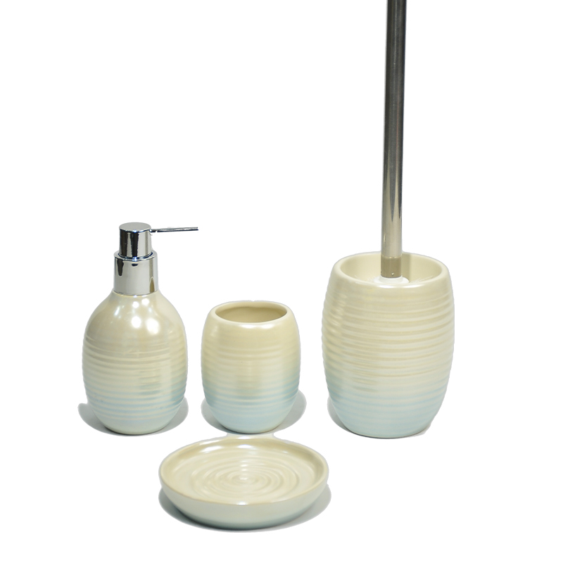 Beige gradient blue striped pearlescent bathroom four-piece set