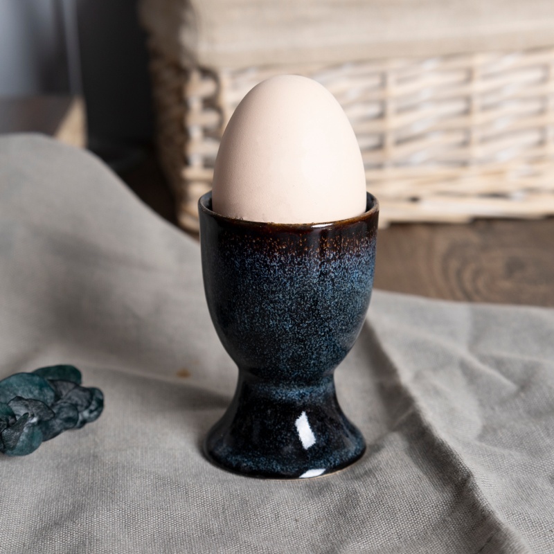 1.5oz Deep Blue Reactive Glaze Ceramic Egg Cup, Handcrafted Finish, Home & Gift Display