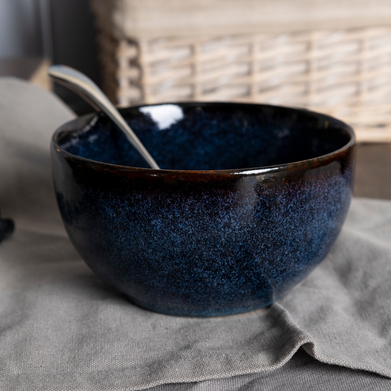 12.2cm/15.5cm/18cm Blue Reactive Glaze Ceramic Flat Bowls, Restaurant & Gift Display