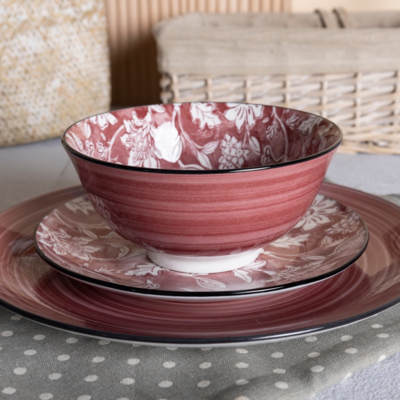 18-Piece Printed Ceramic Dinnerware Set, Gift Box with Plates & Bowls (6 Each Size)