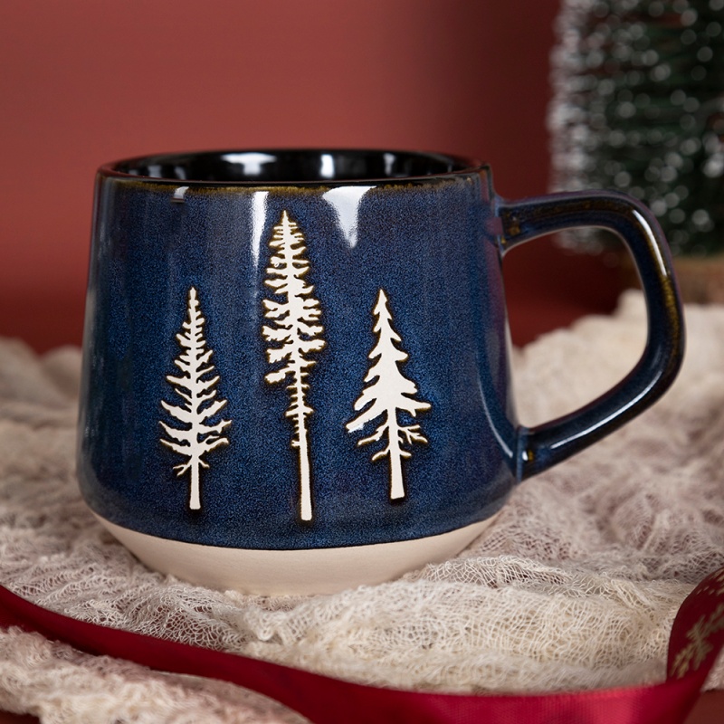 Happy Go 17oz/480ml Christmas Milk Mug Outside Reactive Glaze With Silk Screen And Natual Bottom