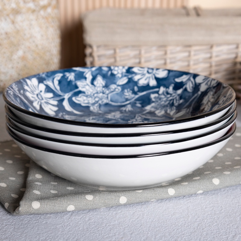 20cm Printed Ceramic Soup Plate, Underglaze Floral Design, Multiple Colors, Matching Dinnerware