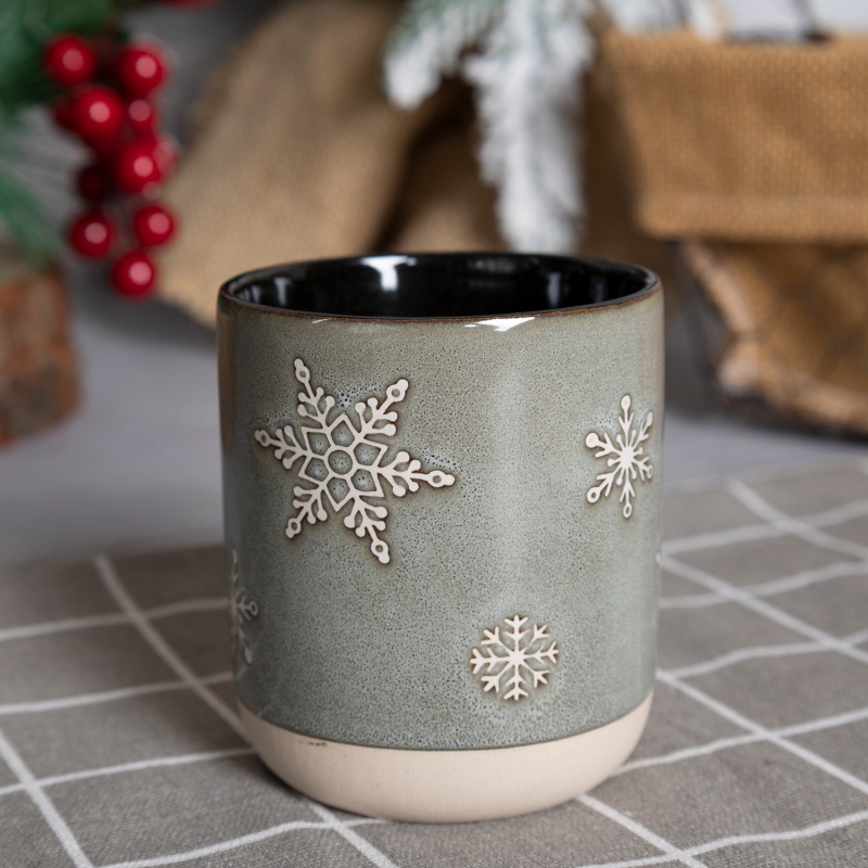 Happy Go 7oz/190ml Christmas Milk Mug Outside Reactive Glaze With Silk Screen And Natual Bottom