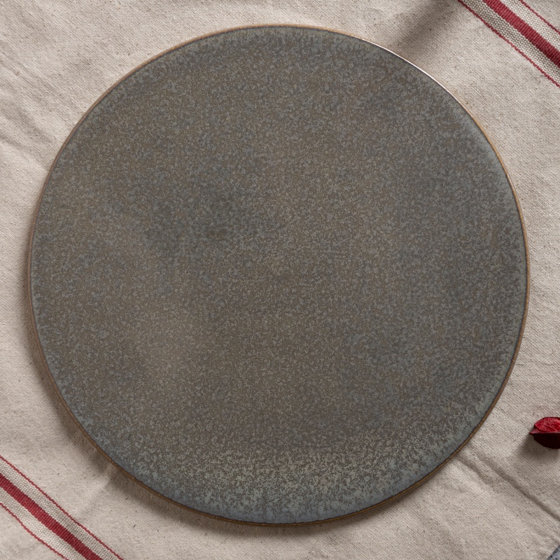 27CM Gray Reactive Glaze Ceramic Coaster, Handmade Glaze, Premium Texture, Restaurant/Supermarket Gift Display