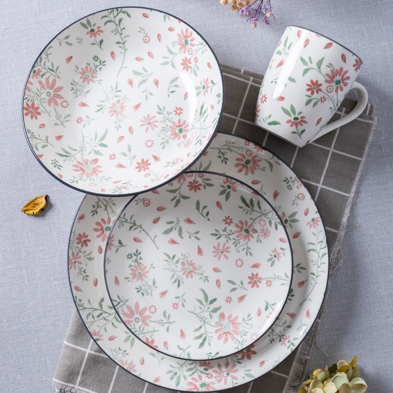 24-Piece Floral Printed Dinnerware Set, Gift Box, Plates, Bowls & 11oz Mugs (6 Each)