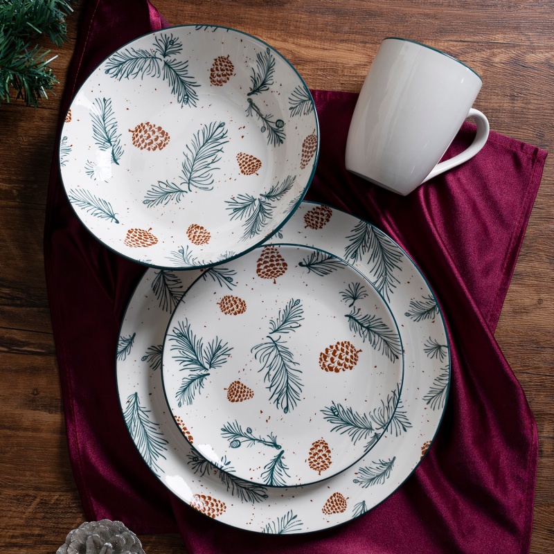 24-Piece Christmas Printed Dinnerware Set, Gift Box, Plates, Soup Plate & 11oz Mugs (6 Each)