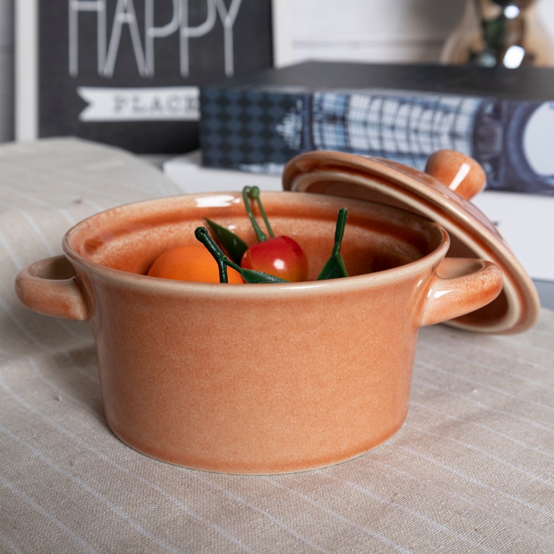 Happy Go 12.3cm/310ml Soup Bowl With Reactive Glaze With 2 Handles And Lid