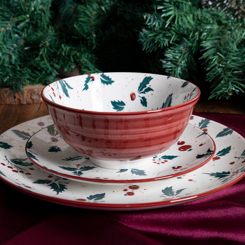 18-Piece Christmas Printed Dinnerware Set, Gift Box, Plates, Bowl(6 Each)