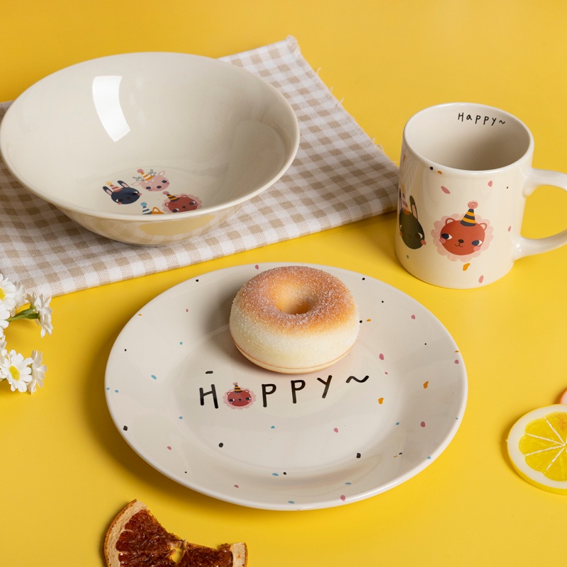 Smile Deer Kids Tableware Set, 3-Piece, 19cm Plate, 17.5cm Bowl & 12oz Mug
