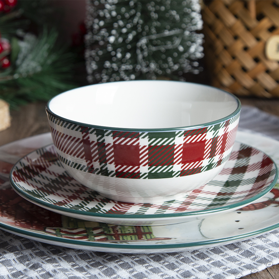 Happy Go 5.5'' 13.8CM (510ML) White Porcelain BOWL WITH CHRISTMAS DECAL AND COLOR RIM