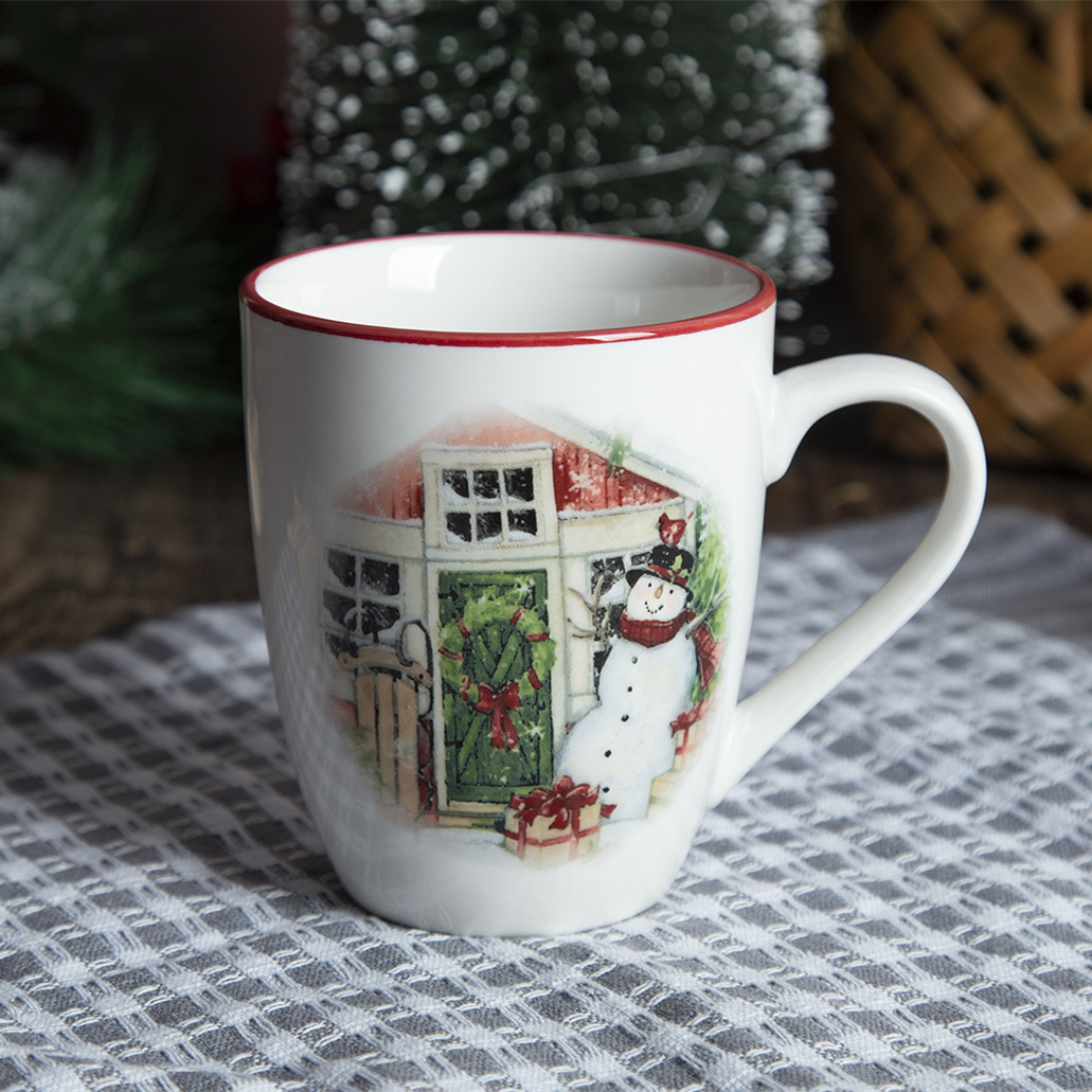Happy Go Porcelain 11OZ(320ML) Christmas MUG WITH DECAL AND COLOR RIM