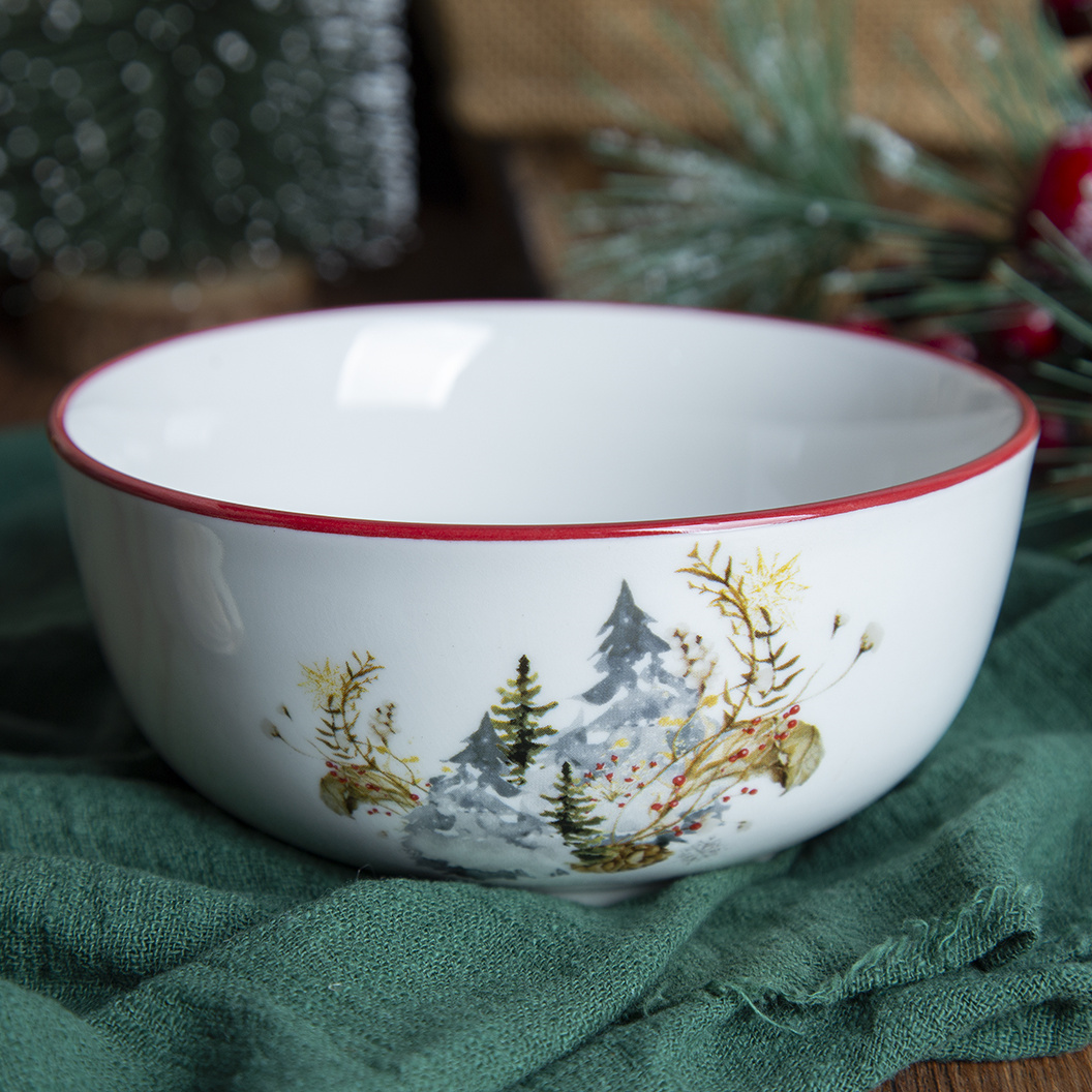 Happy Go 5.5'' 13.8CM (510ML) White Porcelain BOWL WITH CHRISTMAS DECAL AND COLOR RIM