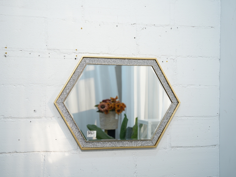 Hexagonal Wall-mounted Mirror with Rhinestone and Metal Frame wall mirror mirrors