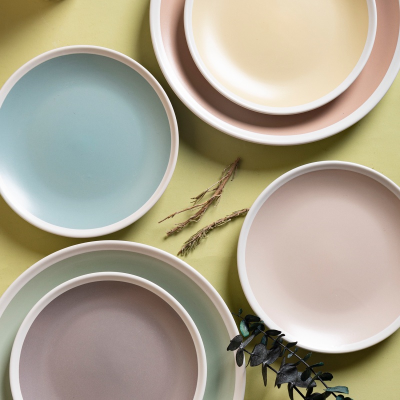 27cm Dinner Plate With Matt Color Glaze And White Rim