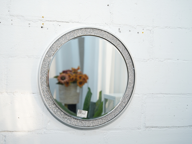 Circular Wall-mounted Mirror with Rhinestone and Silver Metal Frame wall mirror,mirrors