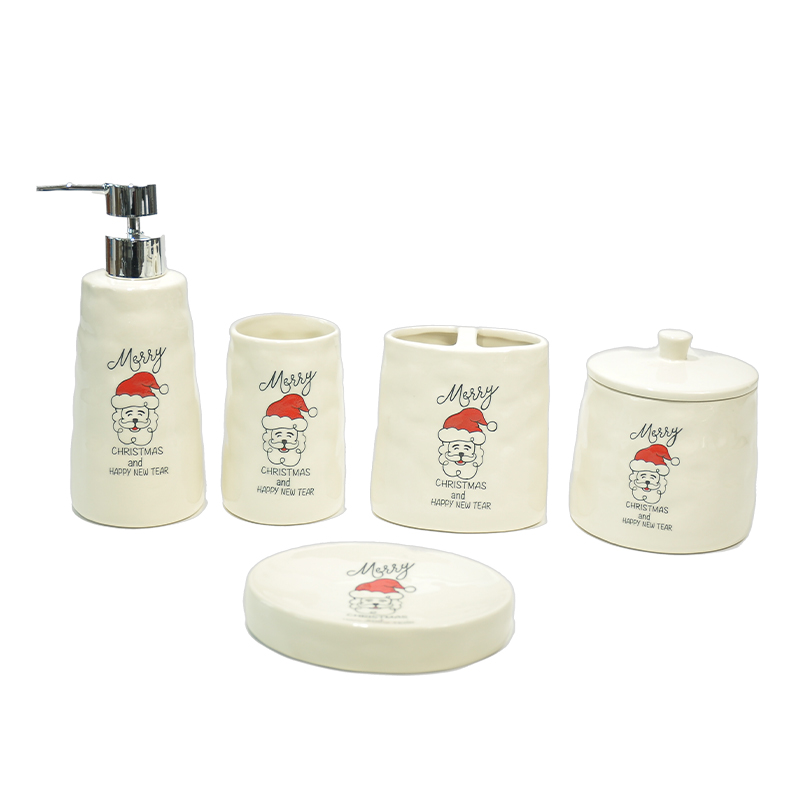 Christmas-style Santa Claus printed bathroom five-piece set