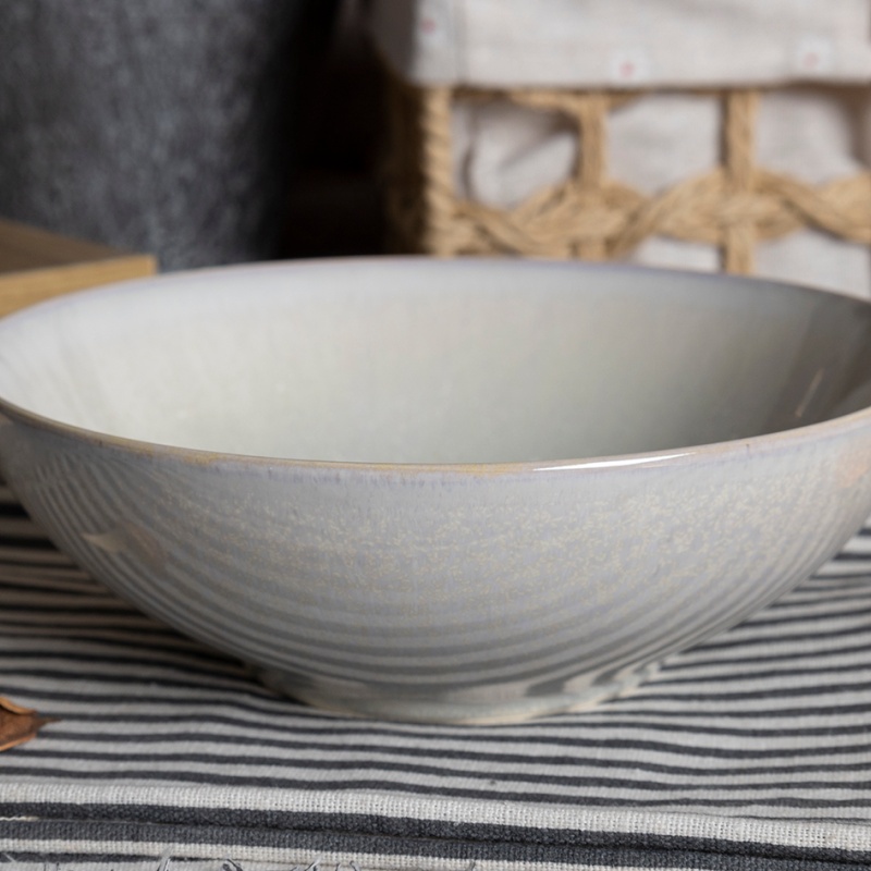 24cm White Reactive Glaze Ceramic Soup Bowl, Smooth Glossy Finish, Ideal for Serving Soup & Salad