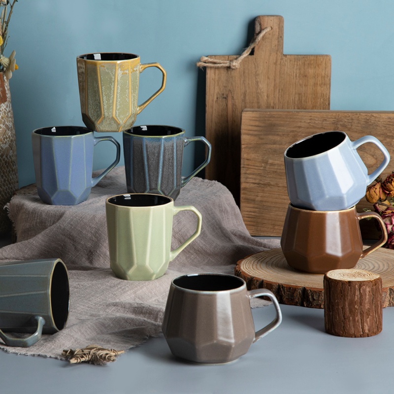 Reactive Glaze Geometric Mug Series – Faceted Ceramic Coffee Cups with Dual-Color Finish