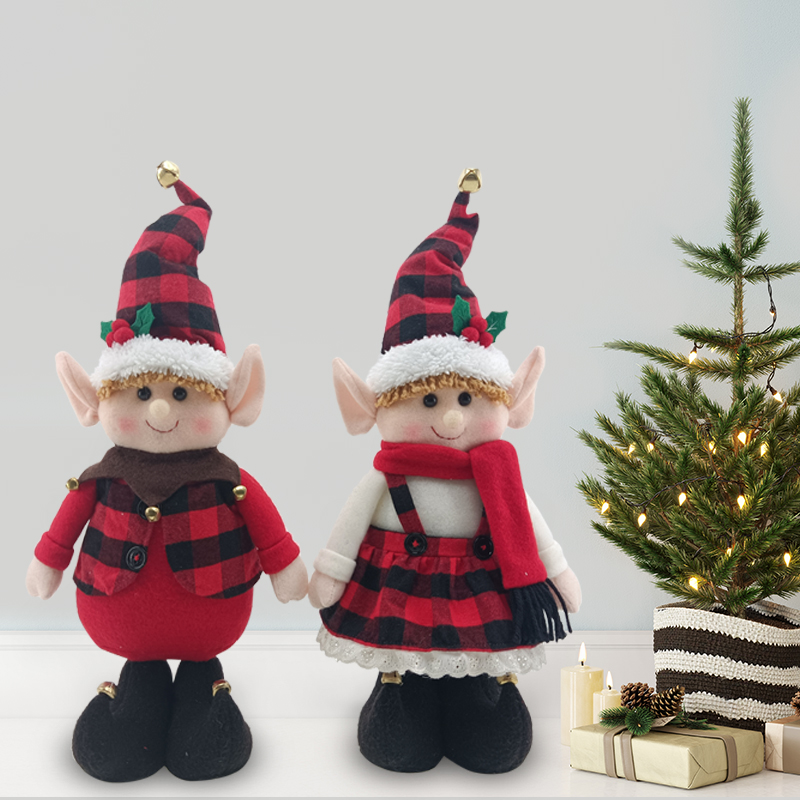 18inch Red- Buffalo Plaid Christmas Elf Stander 2 Asst