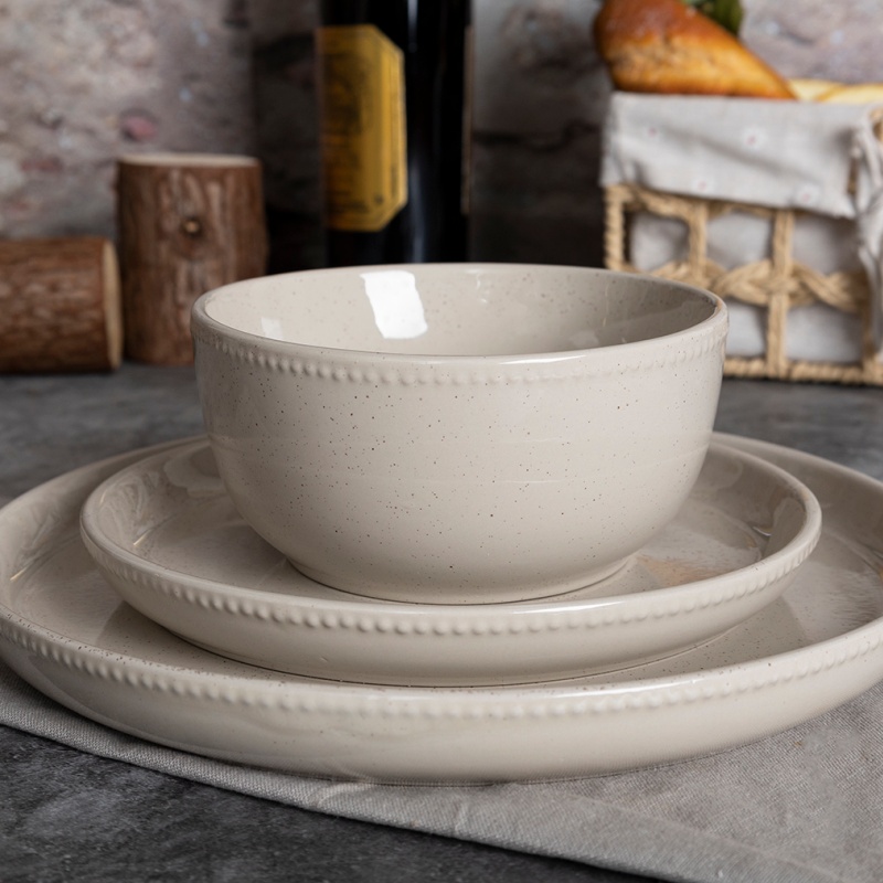 Happy Go 14.2cm/23oz/650ml Bowl Reactive Glaze With Speckles And Embossed