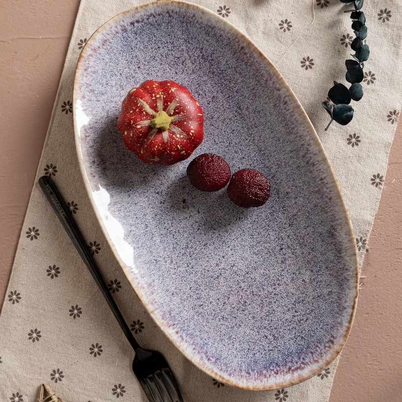 29cm Purple Reactive Glaze Irregular Fish Plate, Unique Shape, Layered Handmade, For Home & Dining