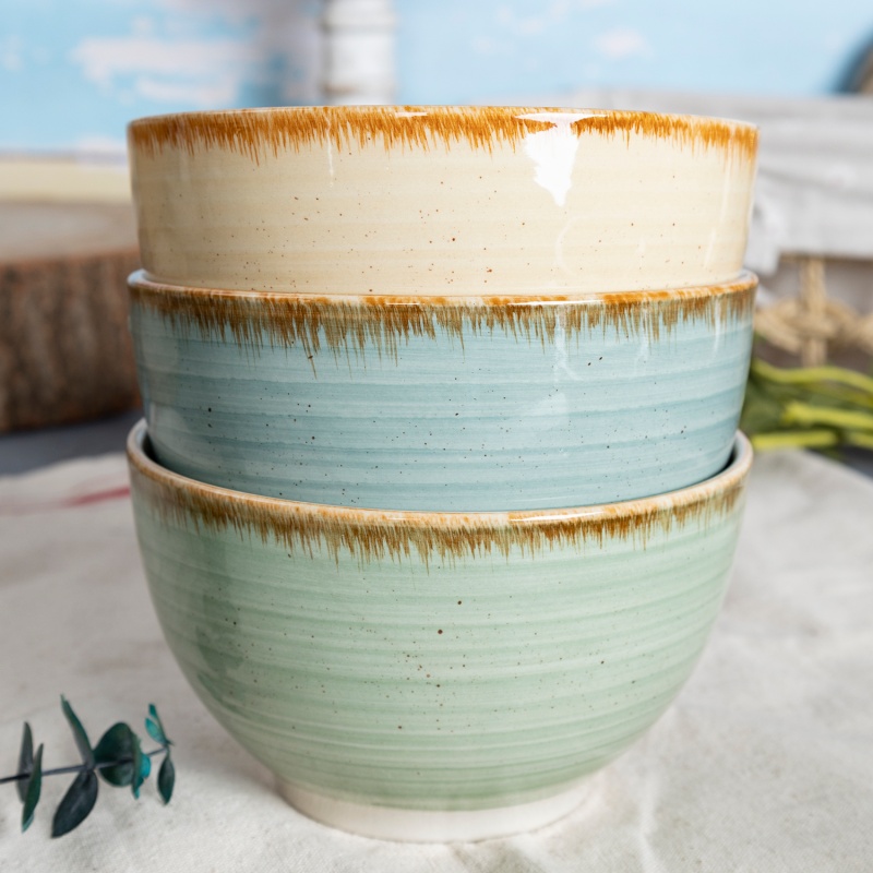 Happy Go 14.3cm(630ml) Bowl Handpainting With Brown Brush With Oneside Speckle