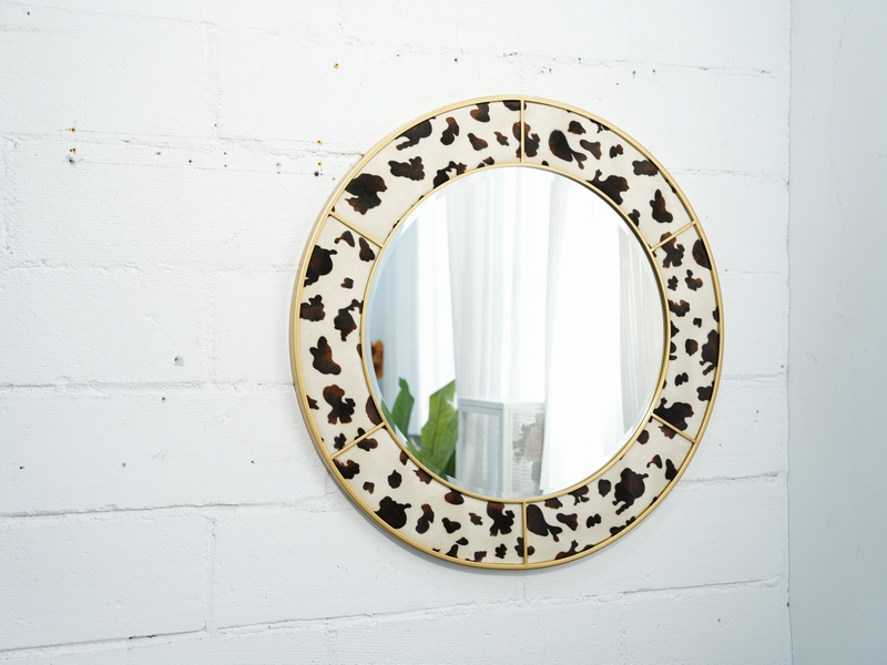 Cow Print Metal-framed Circular Wall-mounted Mirror wall mirror