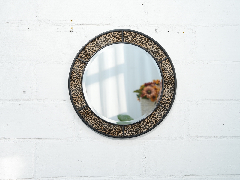 Leopard Print Metal-framed Circular Wall-mounted Mirror