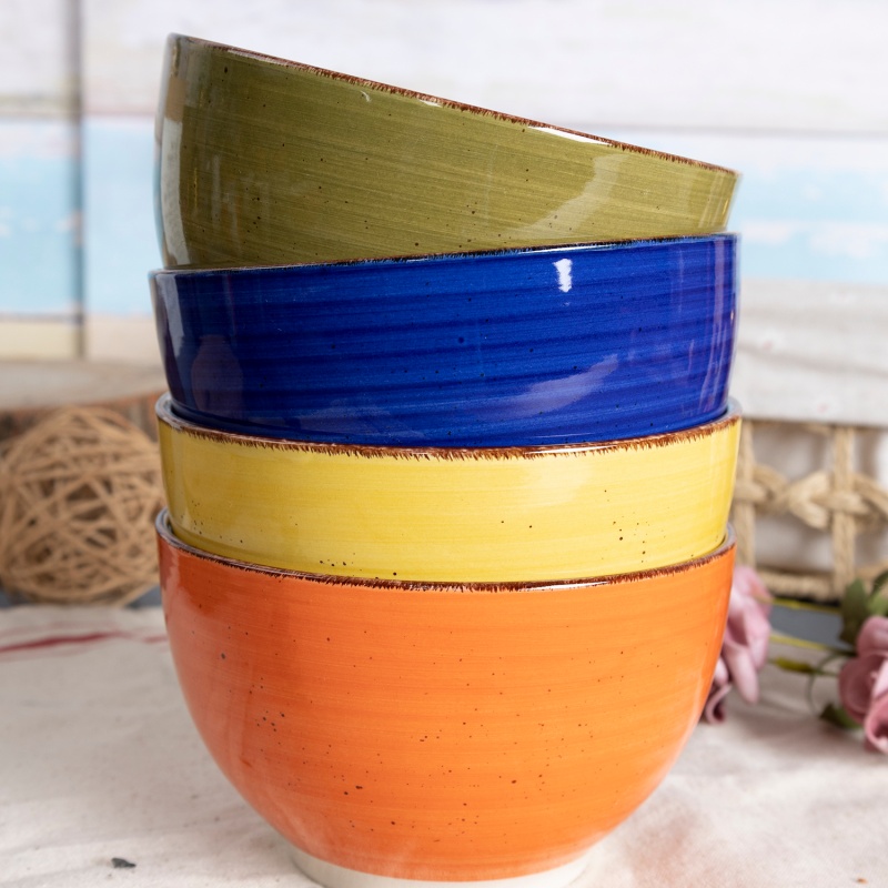 Happy Go 14.3cm(630ml) Bowl Handpainting With Brown Brush With Speckle
