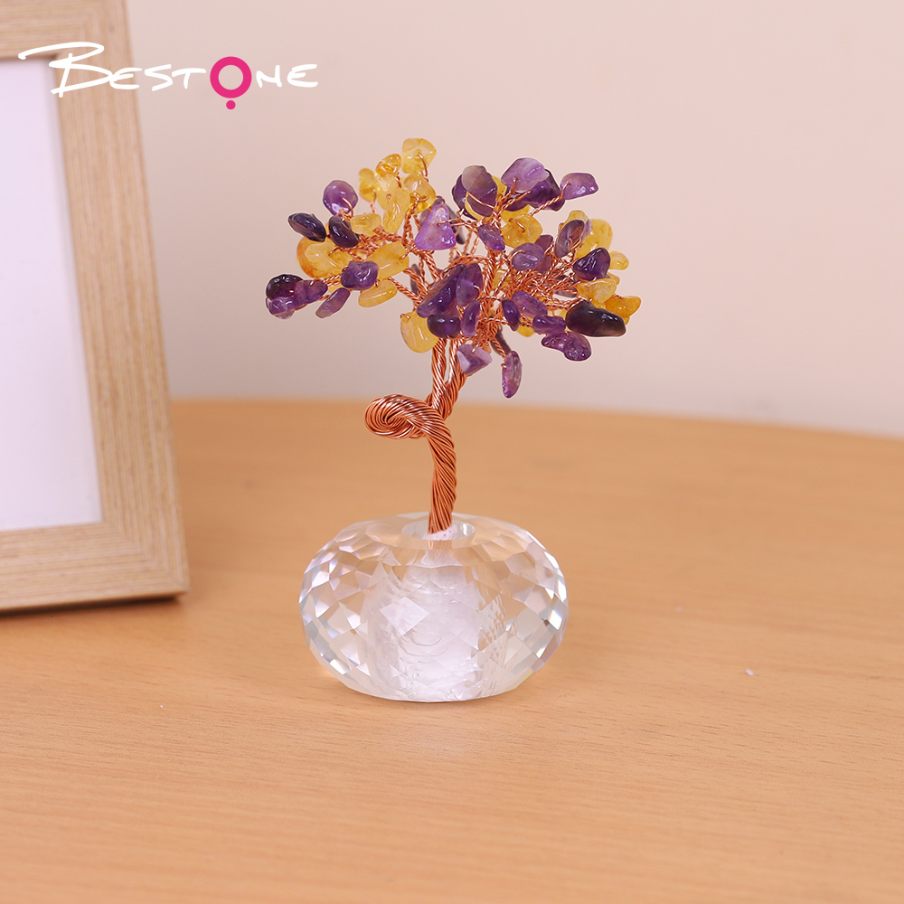 Gem Tree Series Glass Base (Amethyst / Rose Quartz / Green Aventurine / Citrine & Amethyst12 cm)