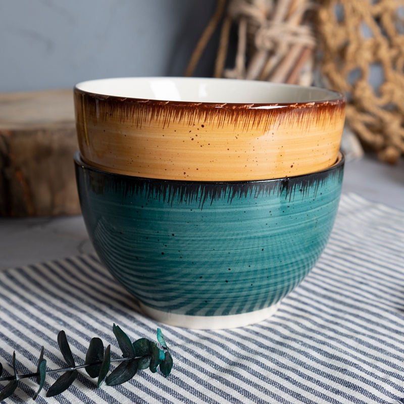 Happy Go 14.3cm/630ml Bowl Handpainting With Brown Brush With Speckle