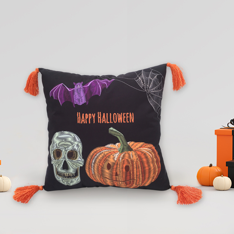 15.5'' Halloween Pumpkin Skull Pillow