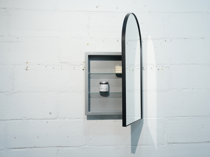 Black-frame Gray-body Arched Mirror Cabinet