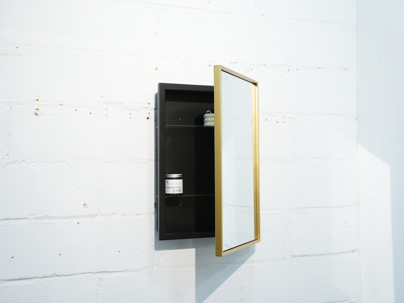 Gold Metal-framed Black-body Recessed Mirror Cabinet