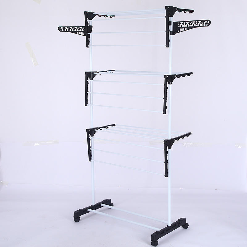Clothes Dryer Rack Stand 4 Tiers Balcony Foldable Powder Coating Clothes Dryer Rack With Wheels