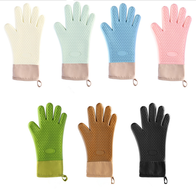 Baking gloves, heart-shaped flat mouth extended cotton silicone gloves, thickened microwave oven